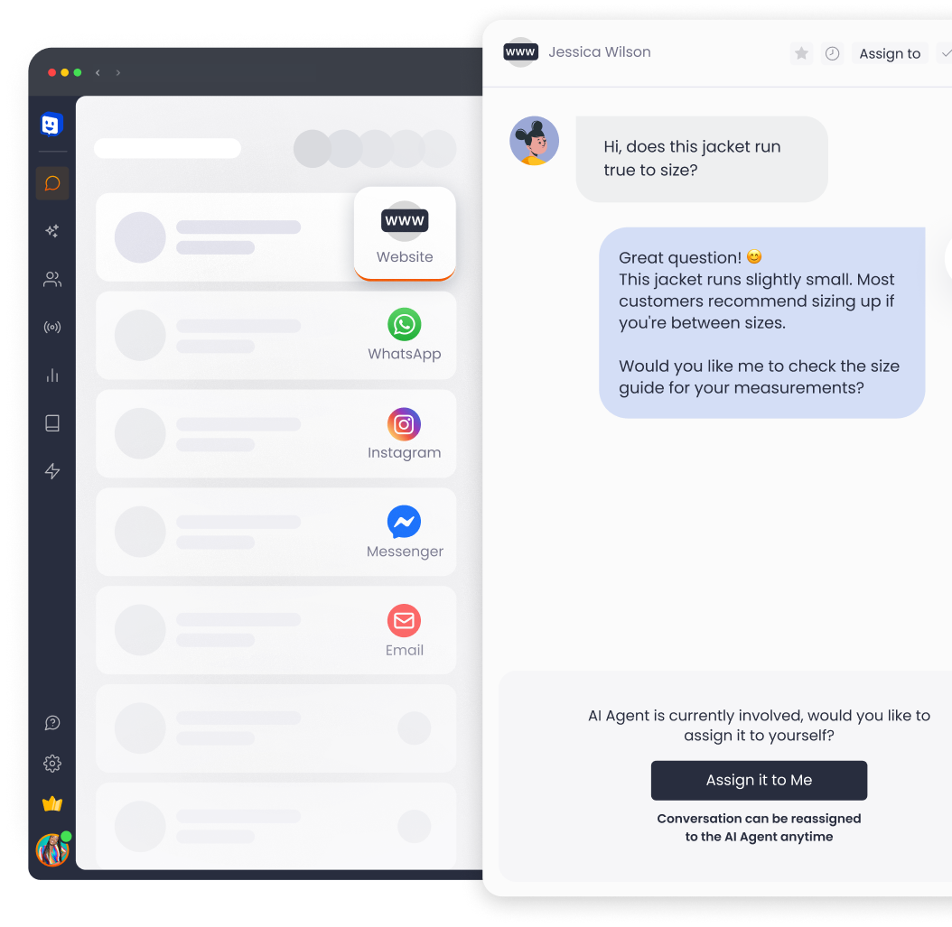 Chatway inbox and live chat across website and messaging channels