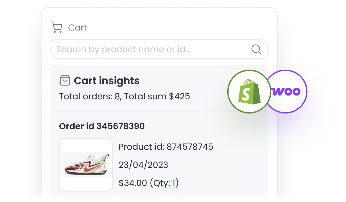 Données des commandes et des paniers clients (WooCommerce et Shopify)