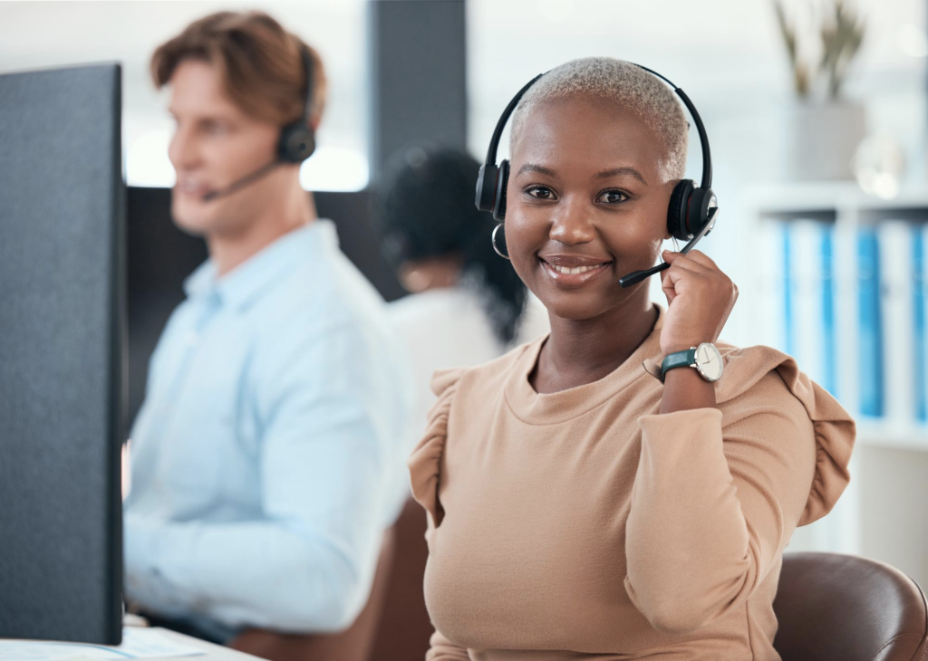 Customer service agent smiling