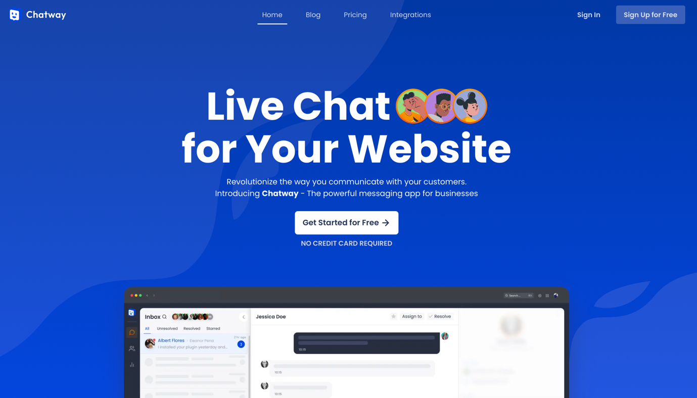 Screenshot of Chatway live chat website
