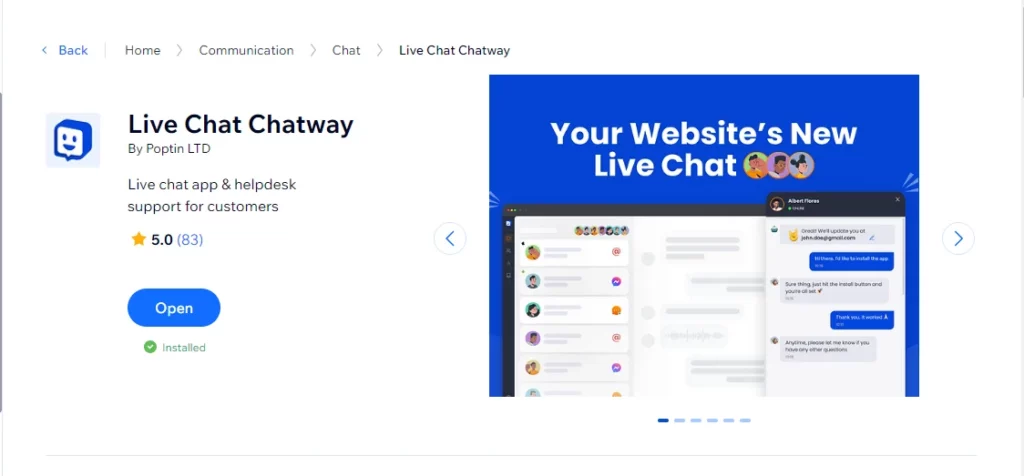 Chatway Wix live chat