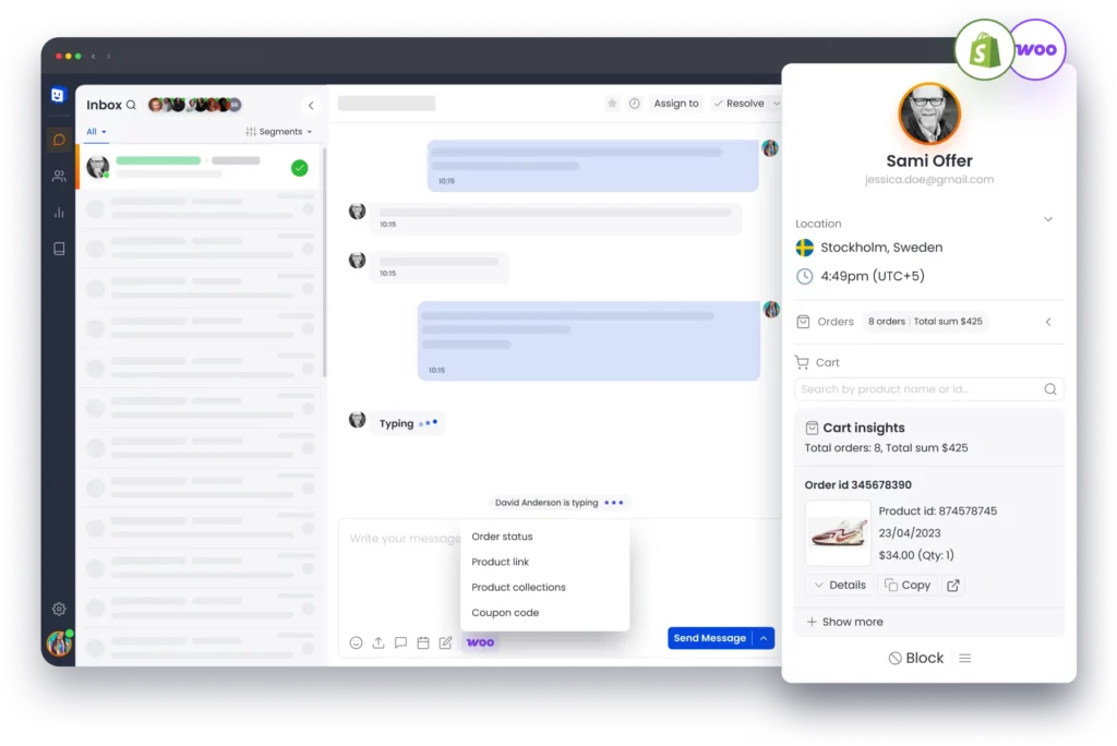 Deep ecommerce feature on Chatway. Intercom vs Crisp