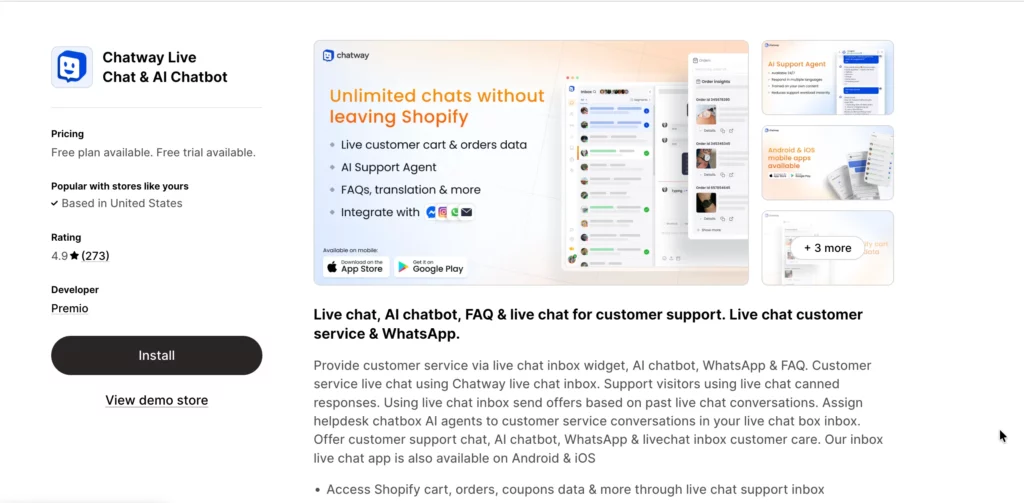 Czat na żywo Chatway Shopify kontra Skrzynka odbiorcza Shopify